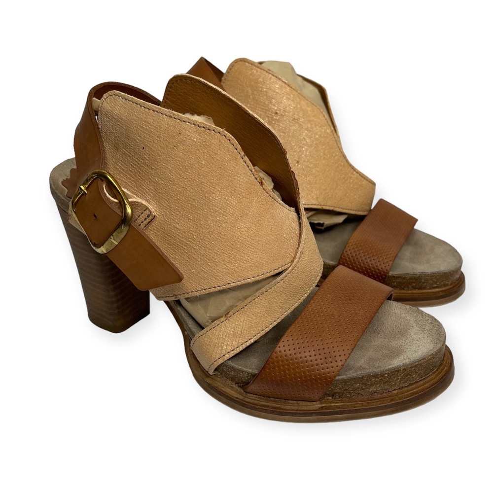 Anthropologie Coqueterra Sanne Leather Heels Sandals Size 37 Bohemian